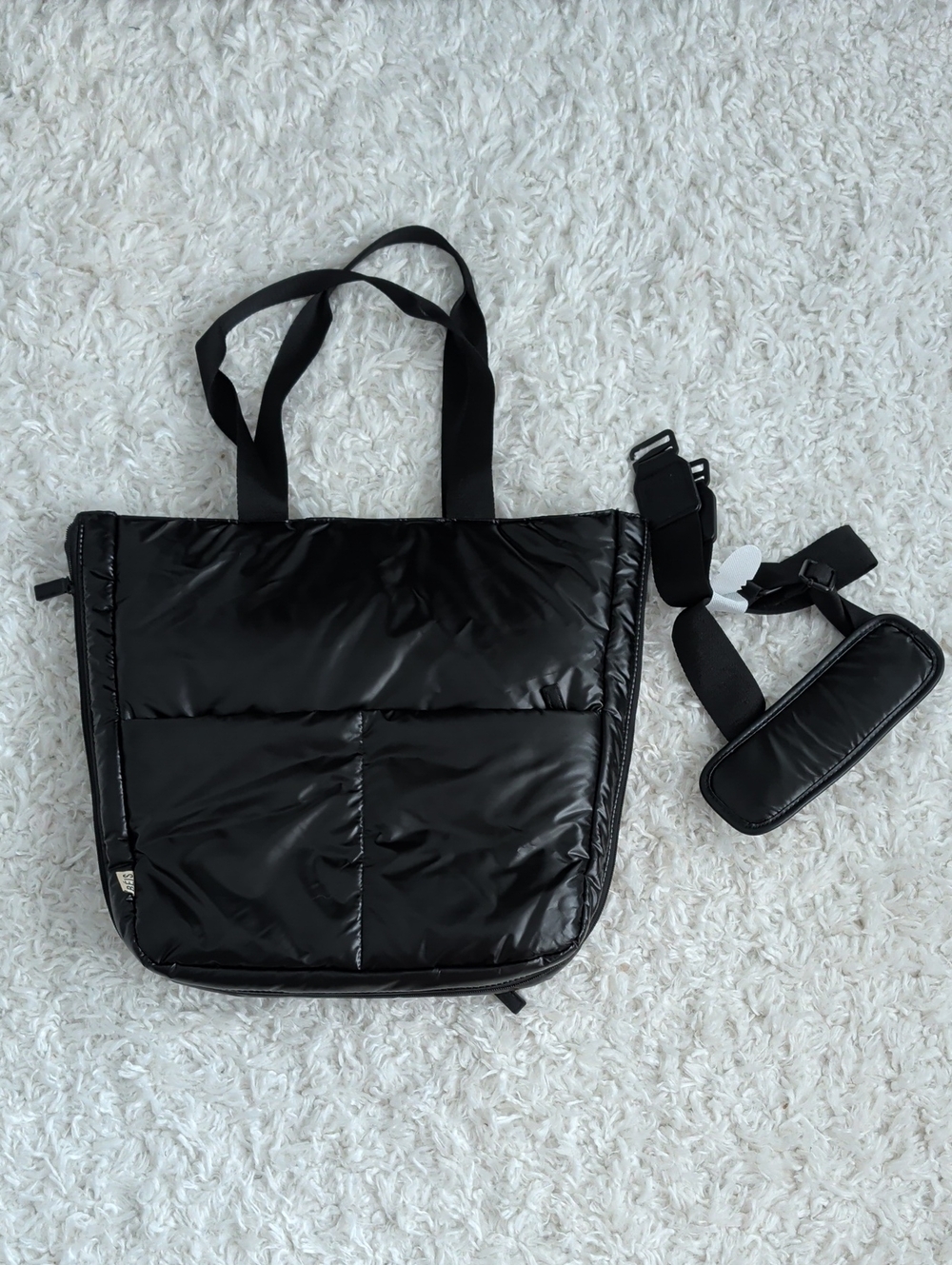 Beis Black Puffer Tote Bag with Detachable Strap